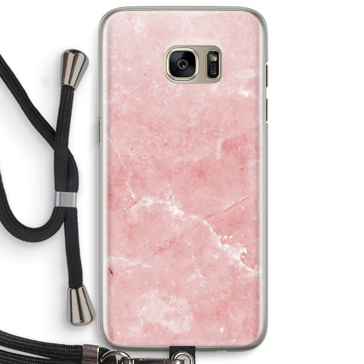 Roze marmer: Samsung Galaxy S7 Edge Transparant Hoesje met koord