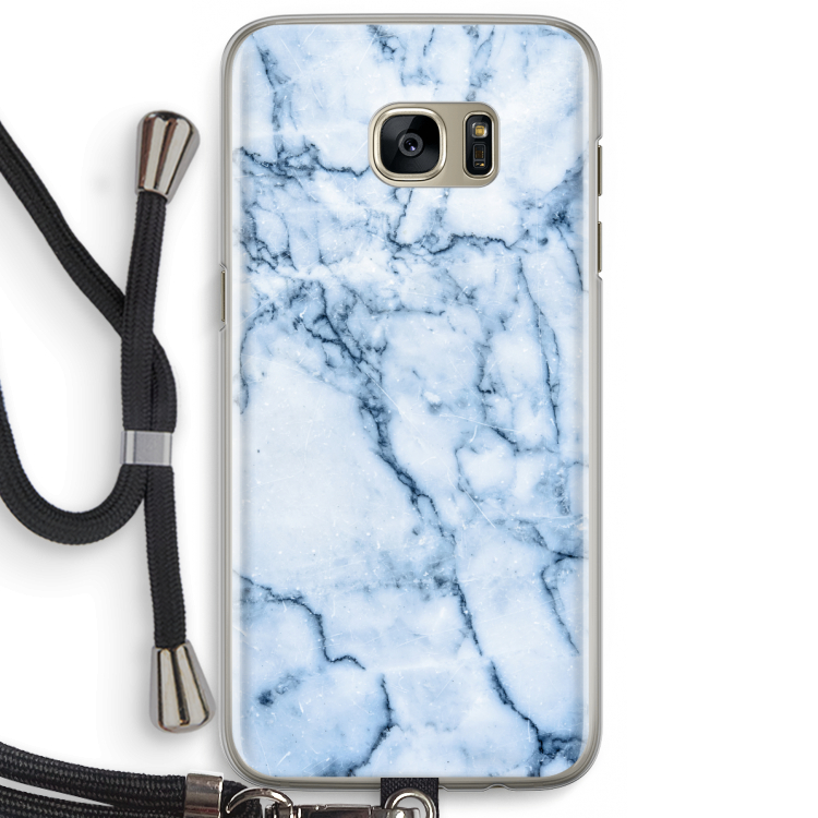 Blauw marmer: Samsung Galaxy S7 Edge Transparant Hoesje met koord