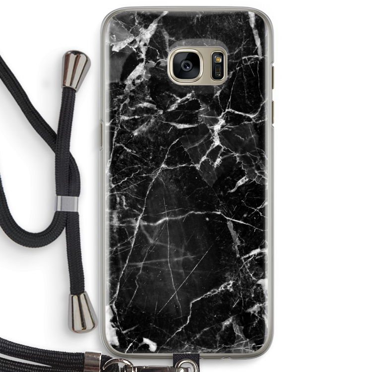 Zwart Marmer 2: Samsung Galaxy S7 Edge Transparant Hoesje met koord