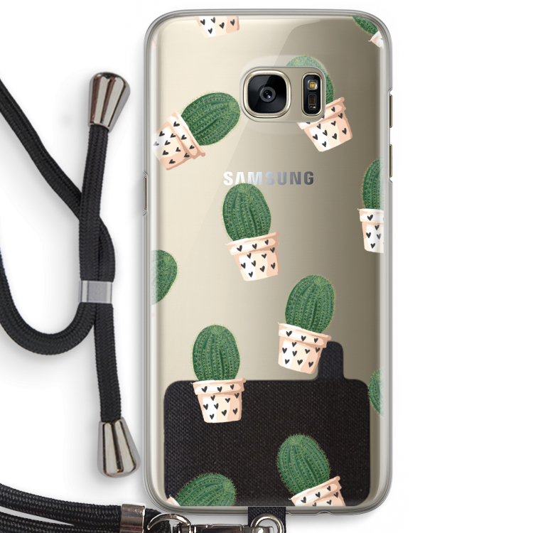 Cactusprint roze: Samsung Galaxy S7 Edge Transparant Hoesje met koord