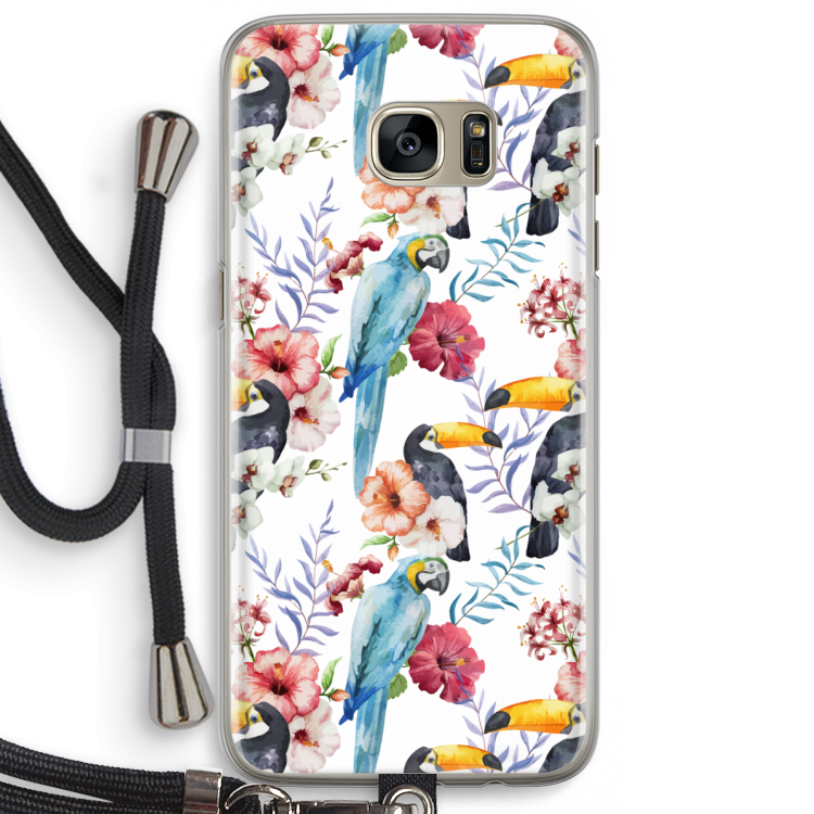 Bloemen tukan: Samsung Galaxy S7 Edge Transparant Hoesje met koord