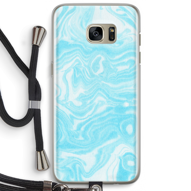 Waterverf blauw: Samsung Galaxy S7 Edge Transparant Hoesje met koord