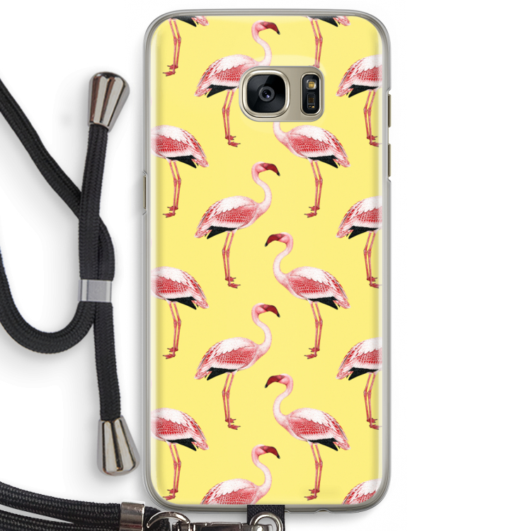 Flamingo's geel: Samsung Galaxy S7 Edge Transparant Hoesje met koord