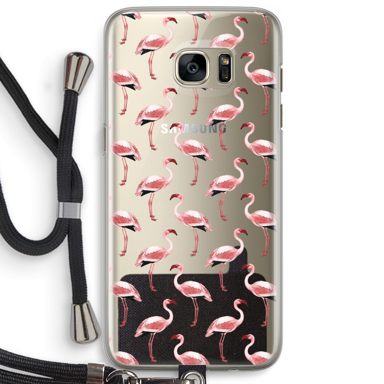 Flamingoprint groen: Samsung Galaxy S7 Edge Transparant Hoesje met koord