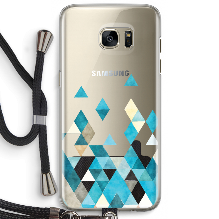 Gekleurde driehoekjes blauw: Samsung Galaxy S7 Edge Transparant Hoesje met koord