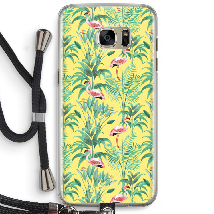 Flamingo party: Samsung Galaxy S7 Edge Transparant Hoesje met koord