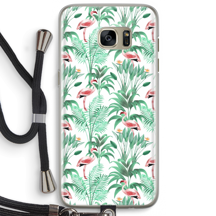 Flamingo bladeren: Samsung Galaxy S7 Edge Transparant Hoesje met koord