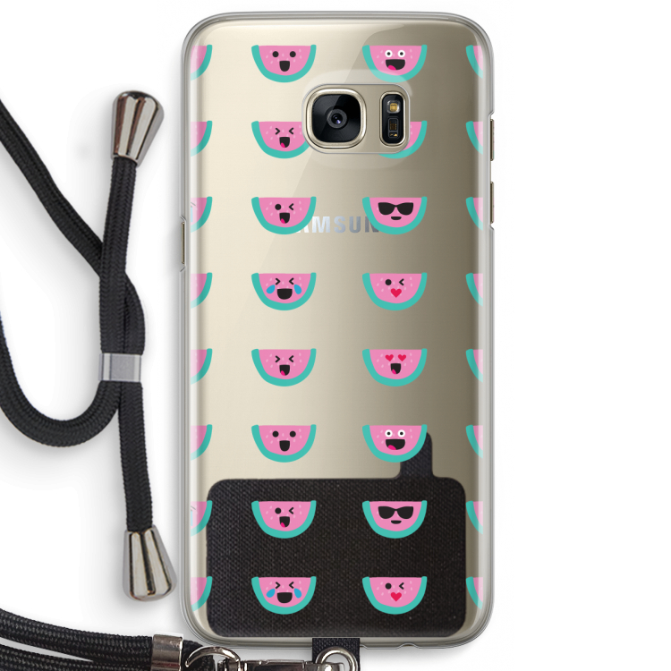 Smiley watermeloenprint: Samsung Galaxy S7 Edge Transparant Hoesje met koord