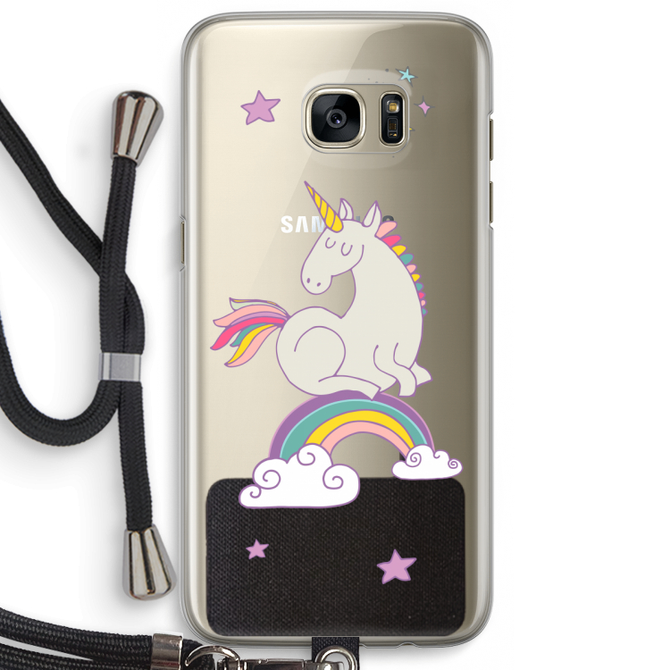 Regenboog eenhoorn: Samsung Galaxy S7 Edge Transparant Hoesje met koord
