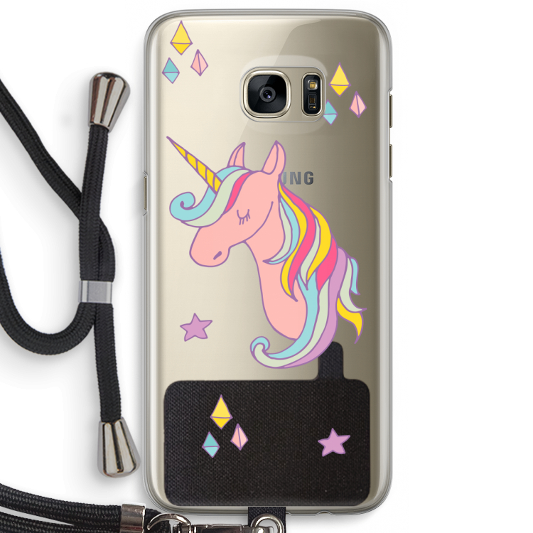 Roze eenhoorn: Samsung Galaxy S7 Edge Transparant Hoesje met koord