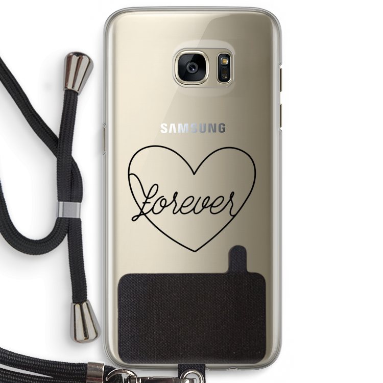 Forever heart black: Samsung Galaxy S7 Edge Transparant Hoesje met koord