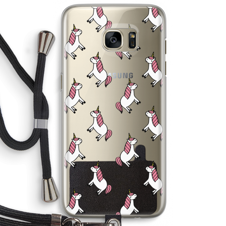 Eenhoorns overal: Samsung Galaxy S7 Edge Transparant Hoesje met koord