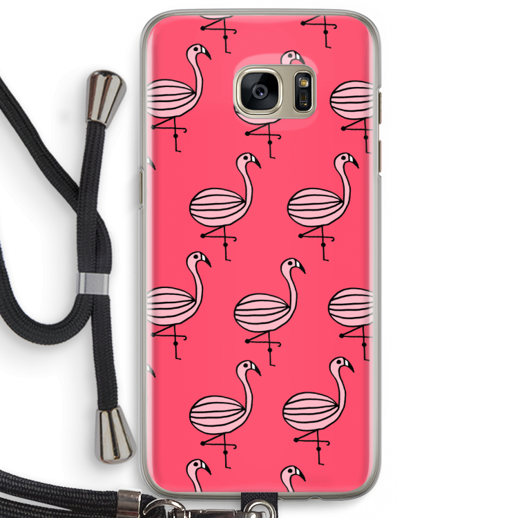 Flamingo: Samsung Galaxy S7 Edge Transparant Hoesje met koord