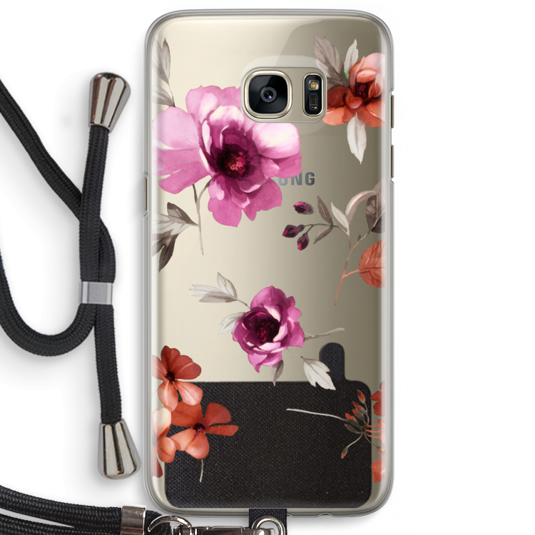 Geschilderde bloemen: Samsung Galaxy S7 Edge Transparant Hoesje met koord