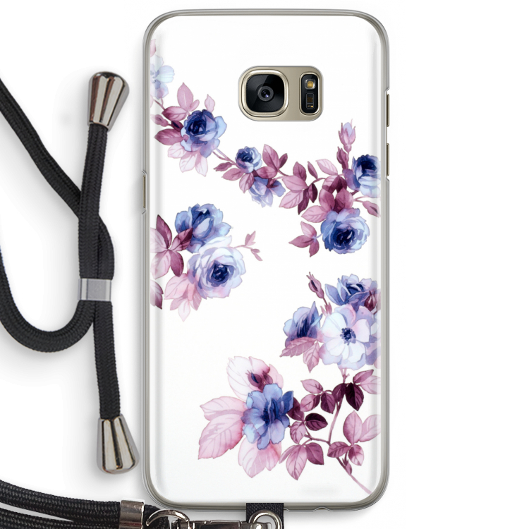 Waterverf bloemen: Samsung Galaxy S7 Edge Transparant Hoesje met koord