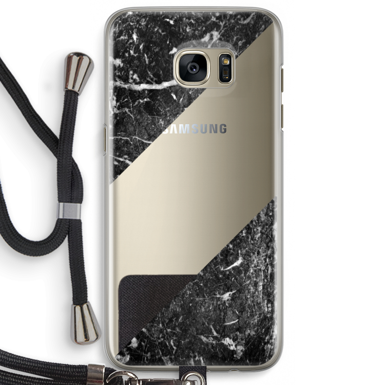 Zwart marmer: Samsung Galaxy S7 Edge Transparant Hoesje met koord