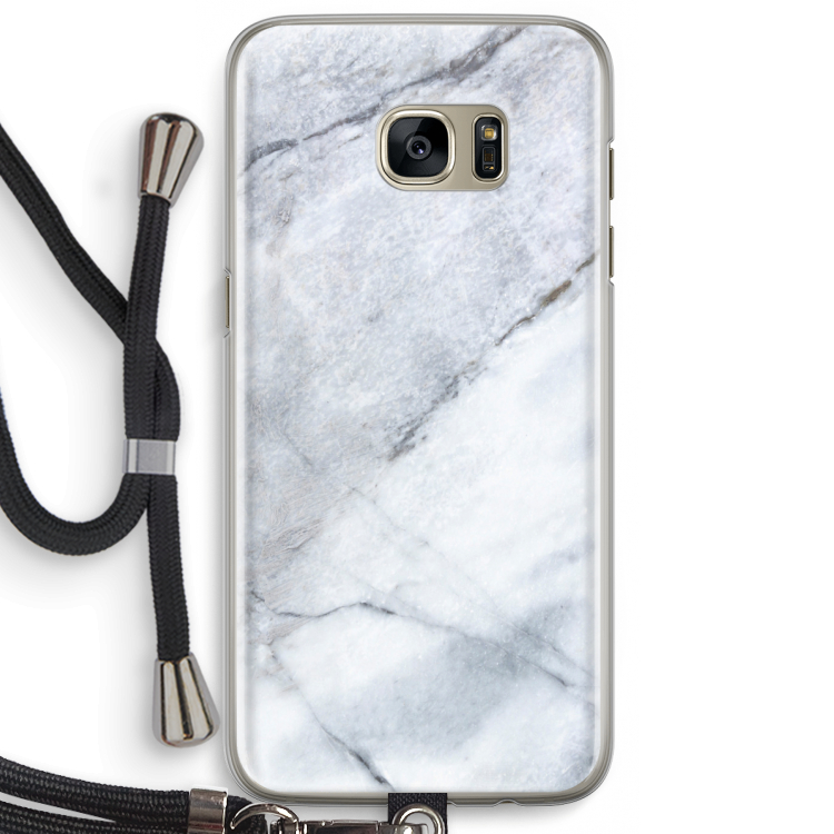 Witte marmer: Samsung Galaxy S7 Edge Transparant Hoesje met koord