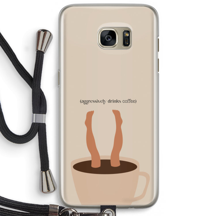 Aggressively drinks coffee: Samsung Galaxy S7 Edge Transparant Hoesje met koord