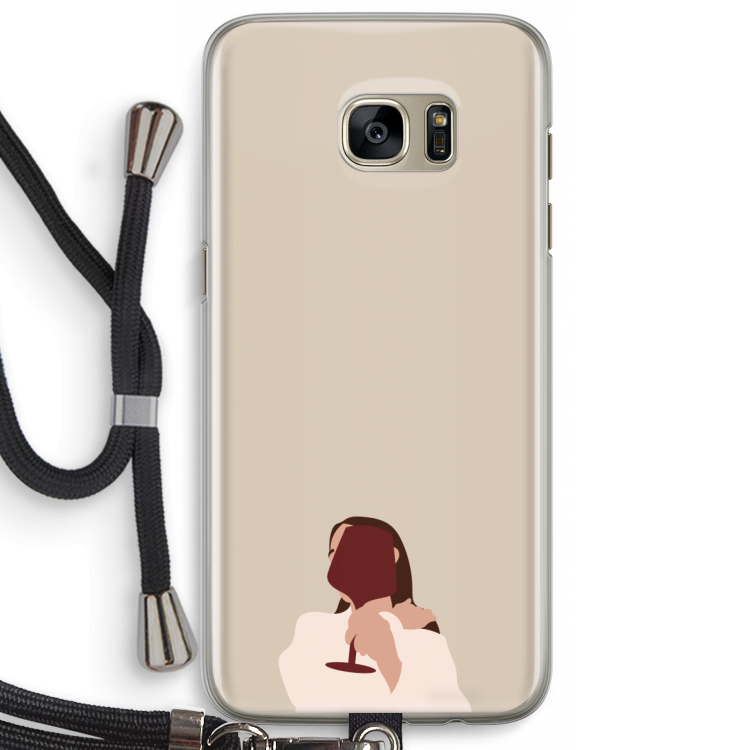 I drink wine: Samsung Galaxy S7 Edge Transparant Hoesje met koord