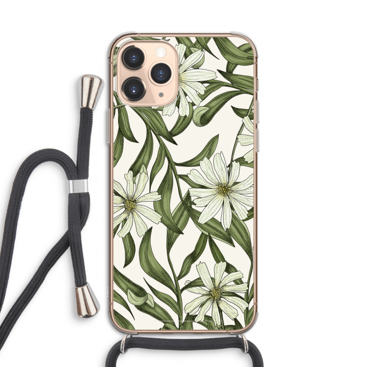 Wit bloemenpatroon: iPhone 11 Pro Transparant Hoesje met koord