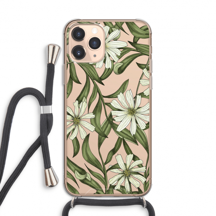 Wit bloemenpatroon: iPhone 11 Pro Transparant Hoesje met koord
