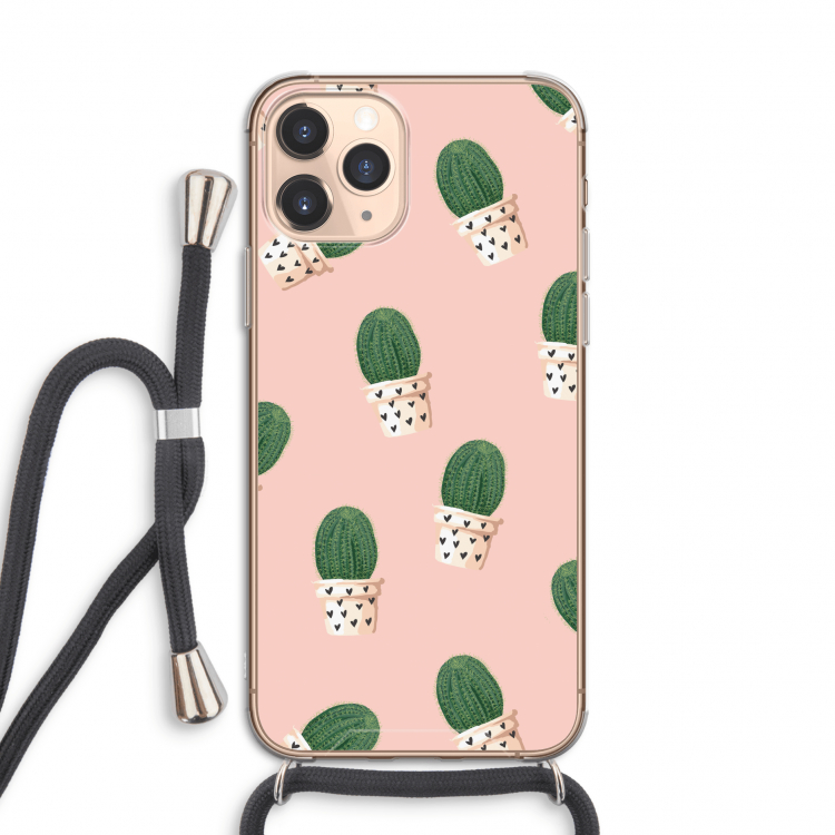 Cactusprint roze: iPhone 11 Pro Transparant Hoesje met koord