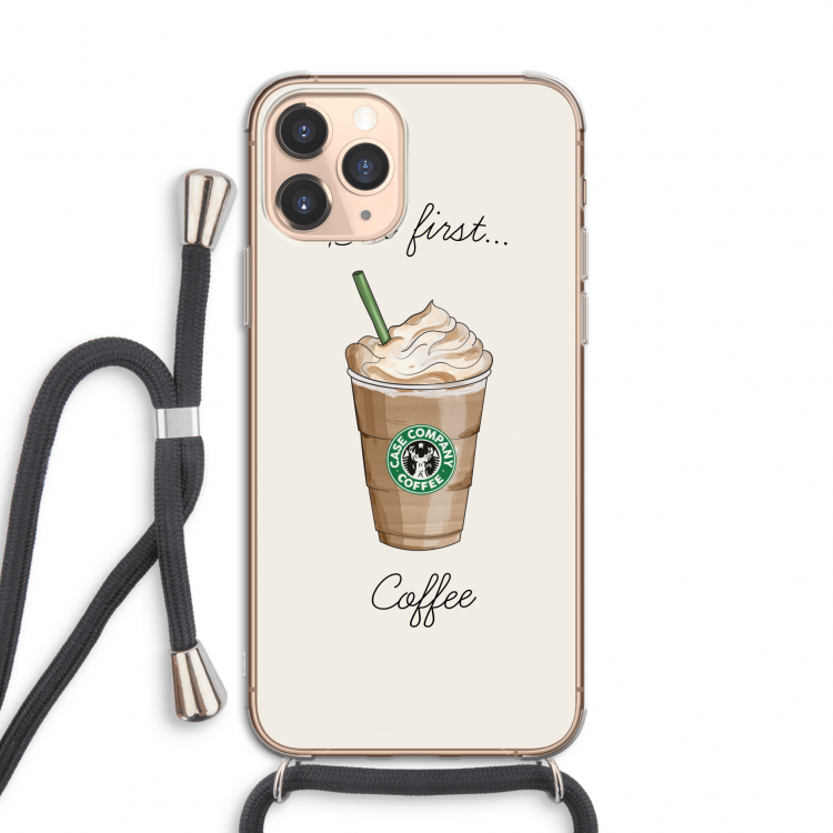 But first coffee: iPhone 11 Pro Transparant Hoesje met koord