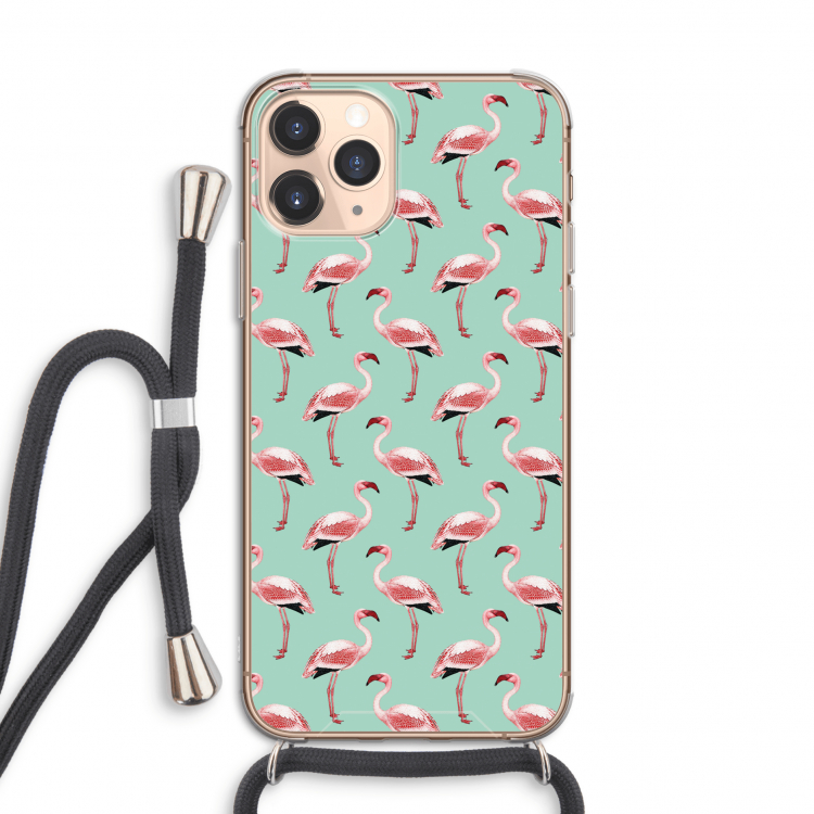 Flamingoprint groen: iPhone 11 Pro Transparant Hoesje met koord