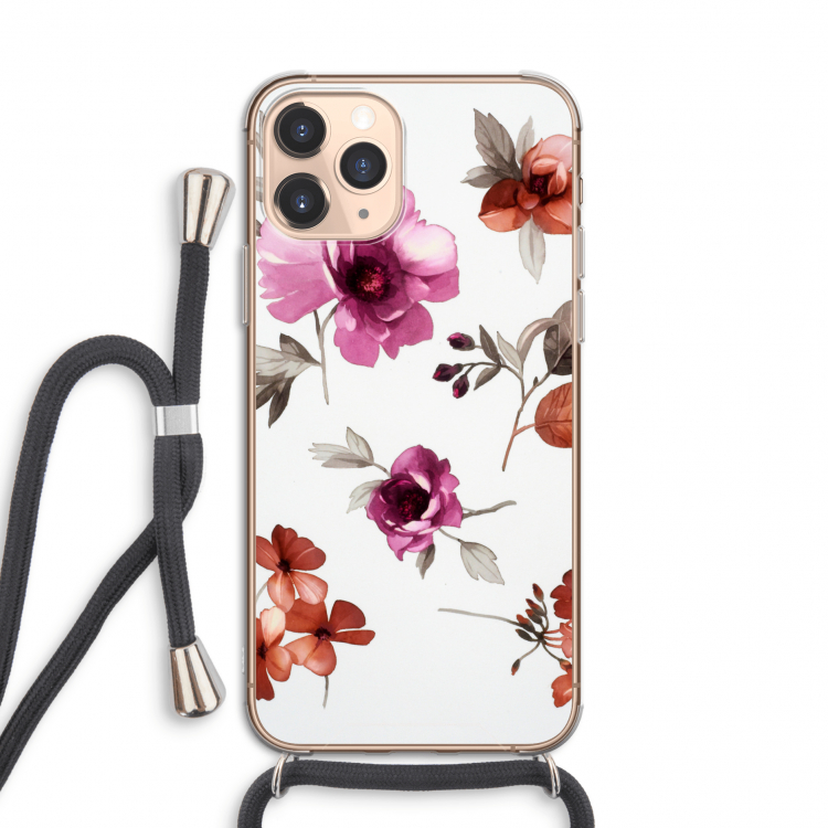Geschilderde bloemen: iPhone 11 Pro Transparant Hoesje met koord