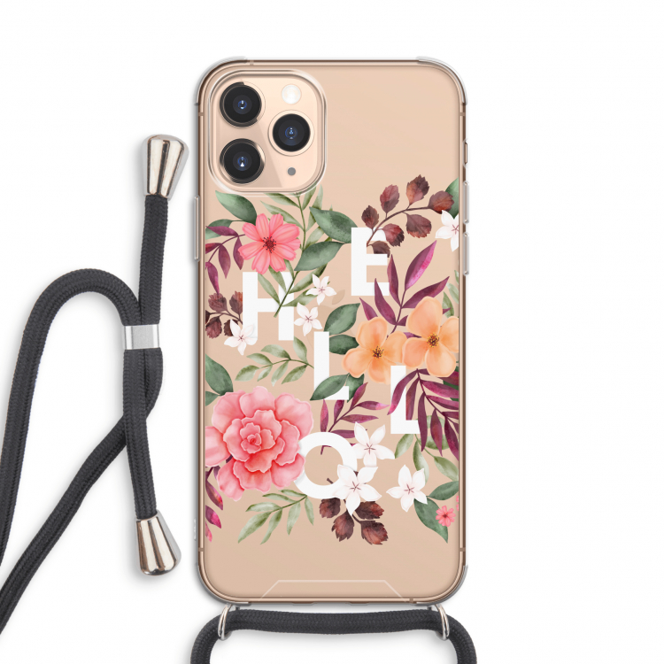 Hello in flowers: iPhone 11 Pro Transparant Hoesje met koord