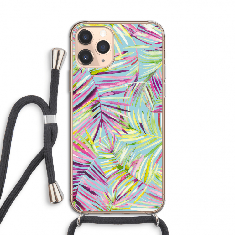 Tropical Palms Blue: iPhone 11 Pro Transparant Hoesje met koord