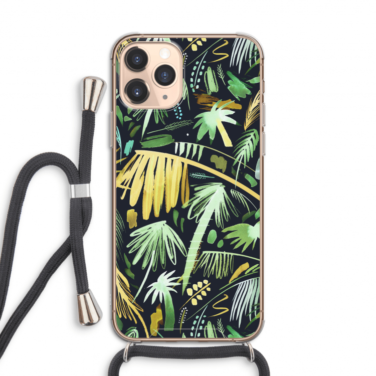 Tropical Palms Dark: iPhone 11 Pro Transparant Hoesje met koord