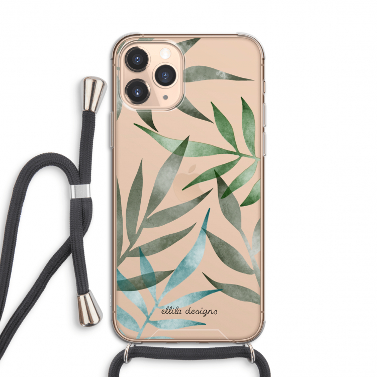Tropical watercolor leaves: iPhone 11 Pro Transparant Hoesje met koord