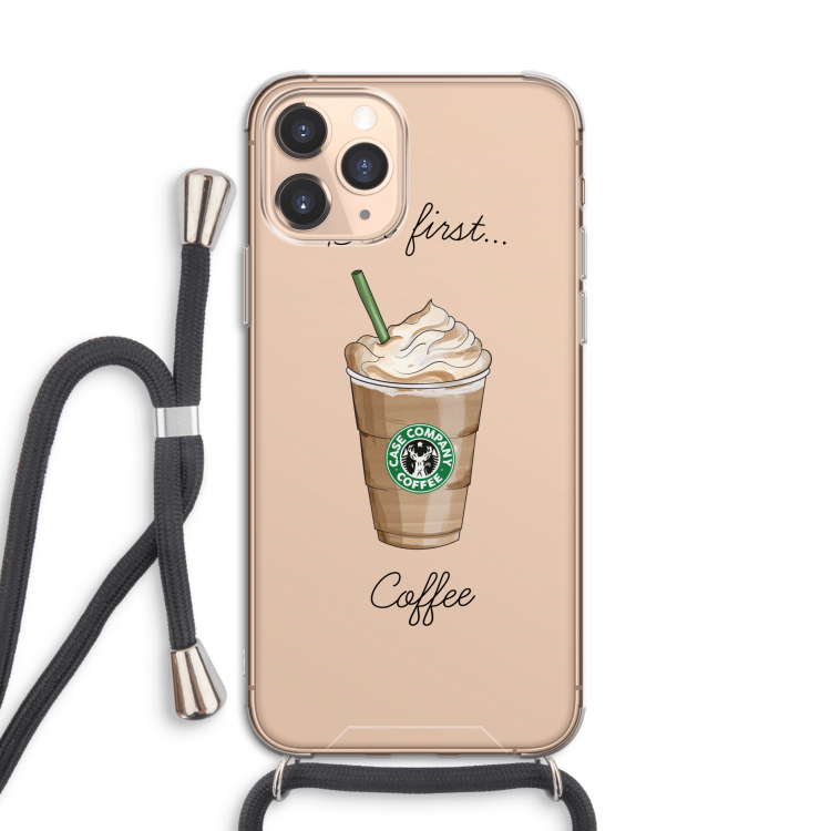 But first coffee: iPhone 11 Pro Transparant Hoesje met koord
