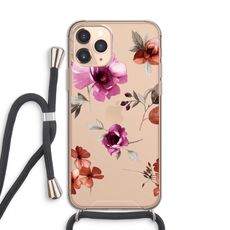 Geschilderde bloemen: iPhone 11 Pro Transparant Hoesje met koord