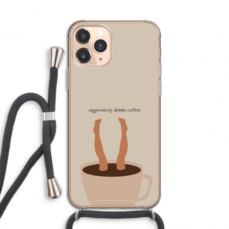 Aggressively drinks coffee: iPhone 11 Pro Transparant Hoesje met koord