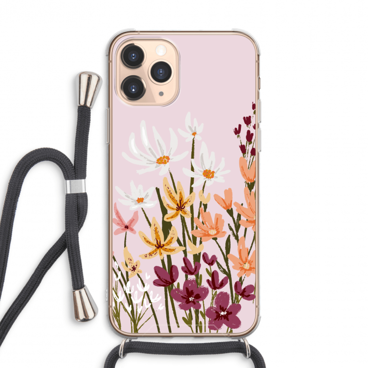 CaseCompany Painted wildflowers: iPhone 11 Pro Max Transparant Hoesje met koord