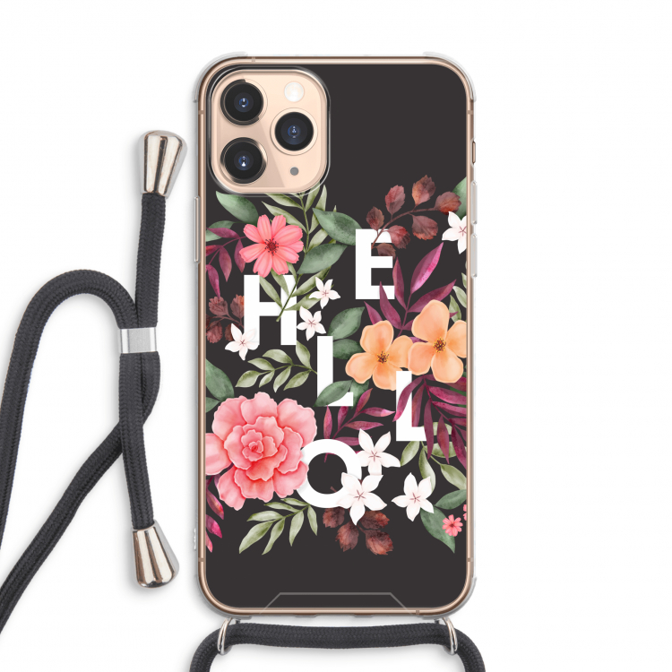 Hello in flowers: iPhone 11 Pro Max Transparant Hoesje met koord