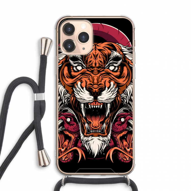 CaseCompany Tiger and Rattlesnakes: iPhone 11 Pro Max Transparant Hoesje met koord