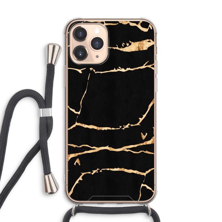 Gouden marmer: iPhone 11 Pro Max Transparant Hoesje met koord