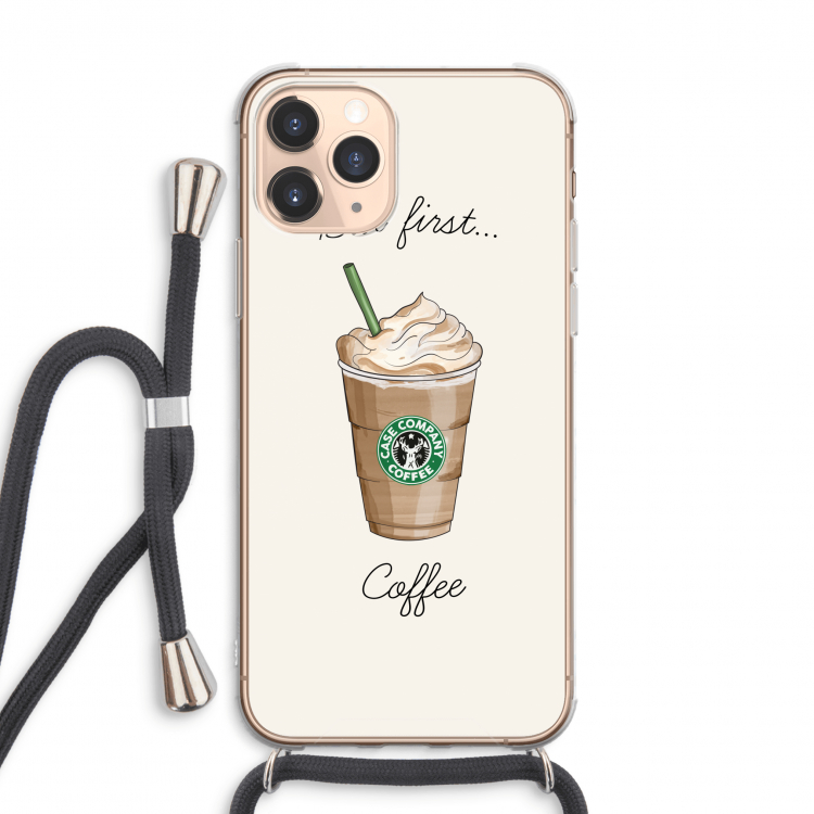 But first coffee: iPhone 11 Pro Max Transparant Hoesje met koord