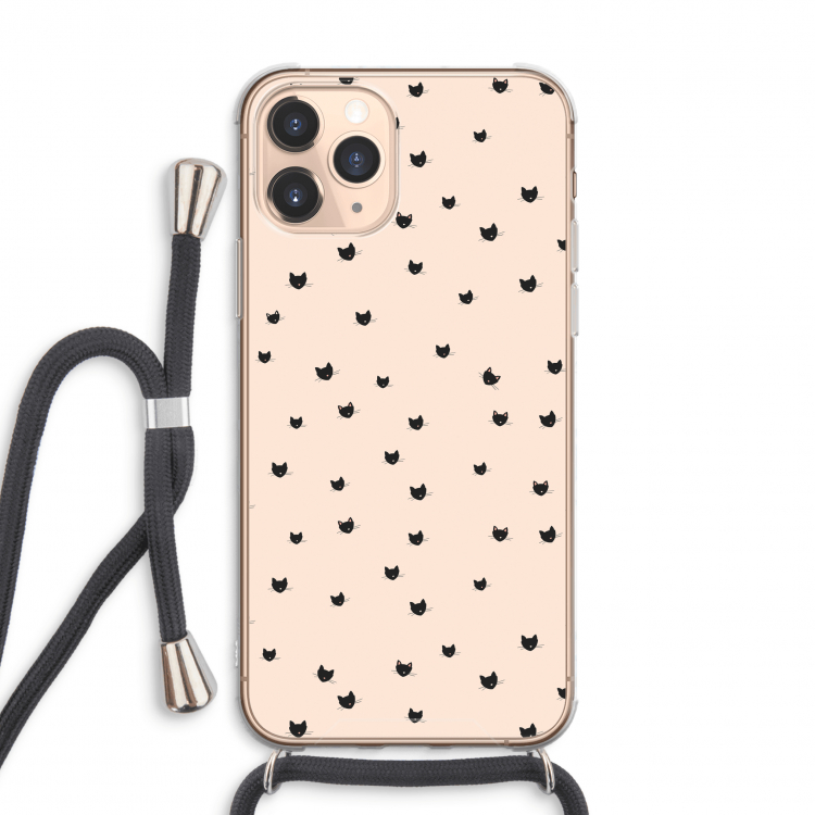 Kleine kattenkopjes: iPhone 11 Pro Max Transparant Hoesje met koord