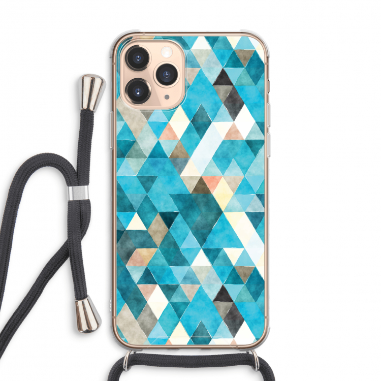 Gekleurde driehoekjes blauw: iPhone 11 Pro Max Transparant Hoesje met koord