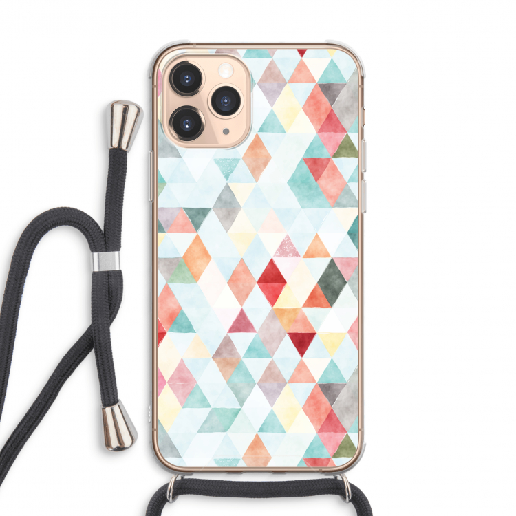 Gekleurde driehoekjes pastel: iPhone 11 Pro Max Transparant Hoesje met koord