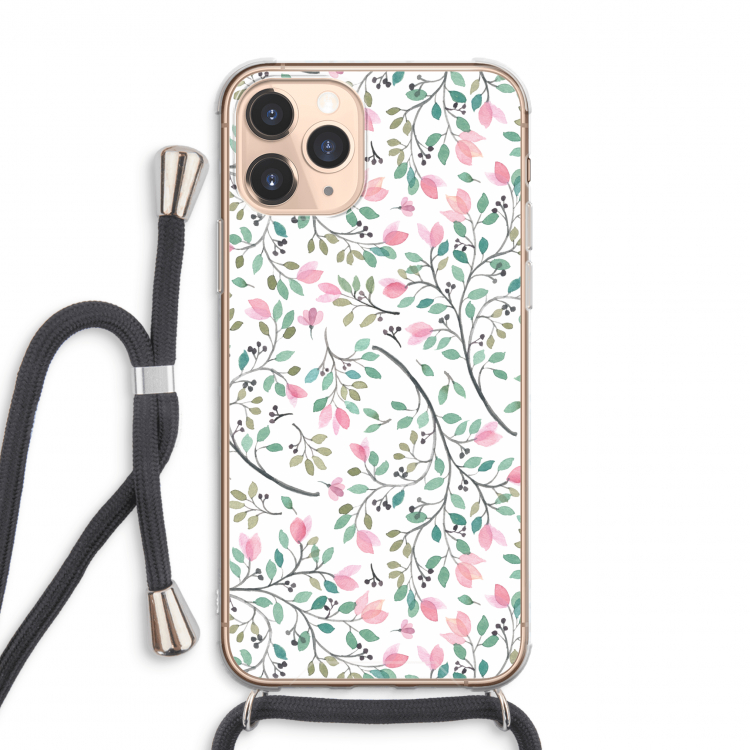 CaseCompany Sierlijke bloemen: iPhone 11 Pro Max Transparant Hoesje met koord