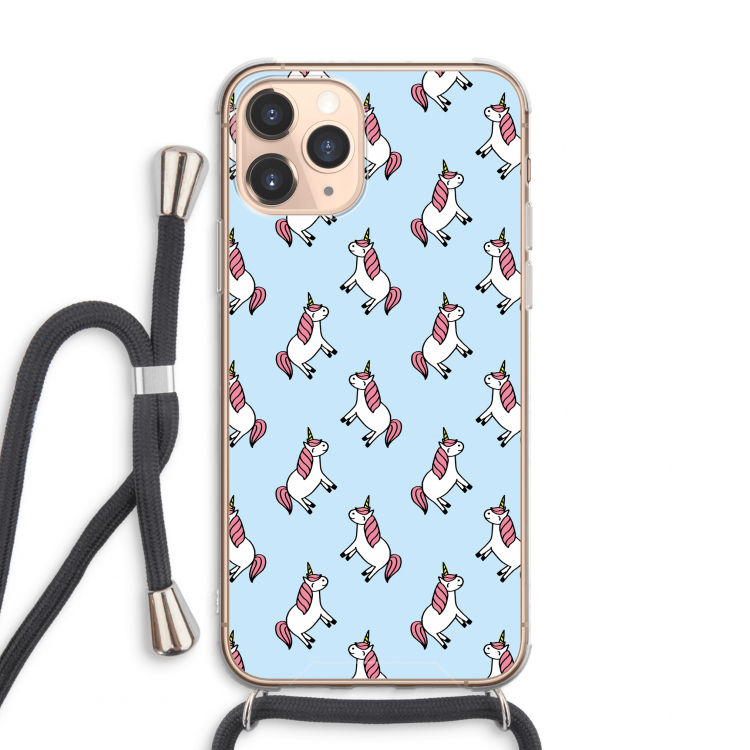 Eenhoorns overal: iPhone 11 Pro Max Transparant Hoesje met koord