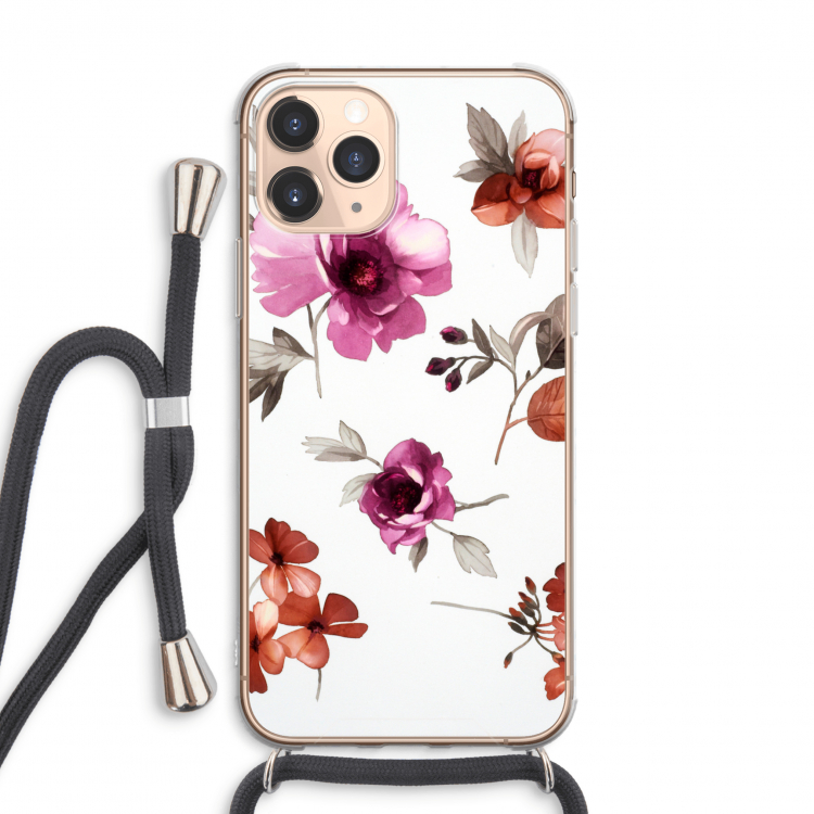 Geschilderde bloemen: iPhone 11 Pro Max Transparant Hoesje met koord