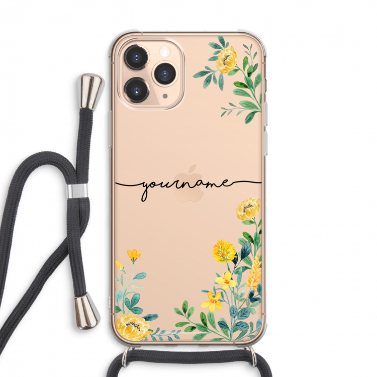 Gele bloemen: iPhone 11 Pro Max Transparant Hoesje met koord