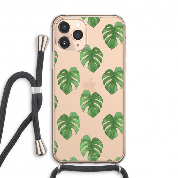 CaseCompany Monstera leaves: iPhone 11 Pro Max Transparant Hoesje met koord