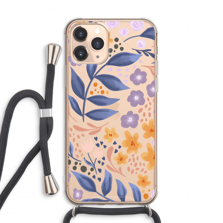 Flowers with blue leaves: iPhone 11 Pro Max Transparant Hoesje met koord
